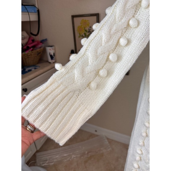 Farm Rio NWT SZMED Chunky Cable Knit PomPom Sweater Dress Cream Convertible Neck - Picture 7 of 16